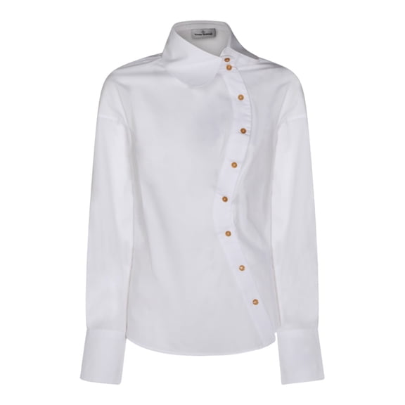 Vivienne Westwood Asymmetrical Placket White Shirt With Embroidered Logo (Women's)
