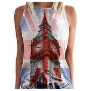 Sleeveless Crew Neck Tshirts Workout Tank Tops Flag Printed Tank Tops Cute Summer Vest Independence Day Tops for Women