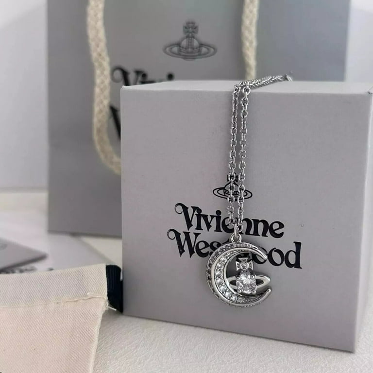 Vivienne Westwood Silver-Toned Dorina Moon Necklace with Box
