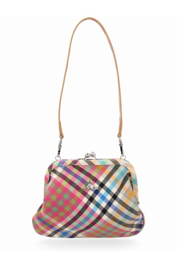 Women's Multicolor Vivienne's Plaid Wool Clutch Bag Grey