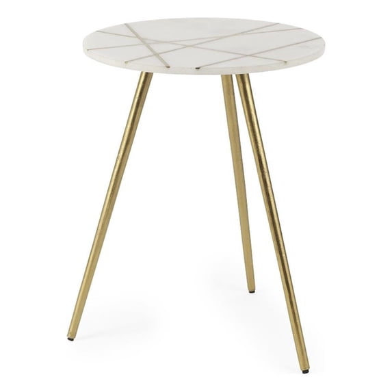Vivienne White Marble Antique Gold Metal Round Large Side Table