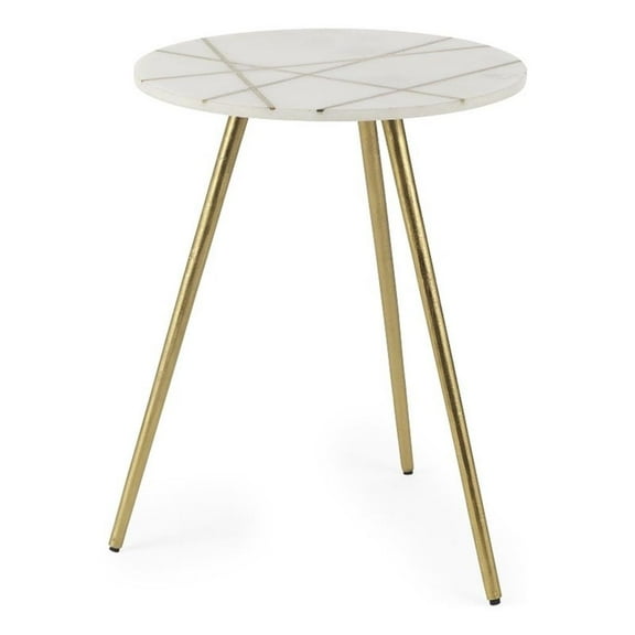 Vivienne  White Marble Antique Gold Metal Round Large Side Table