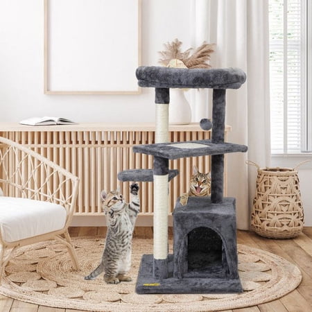 Vivifying 33 inch Cat Tree, Small Cat Condo Towe with Hammock, Sisal Scratchingh Posts for Kitten Grey