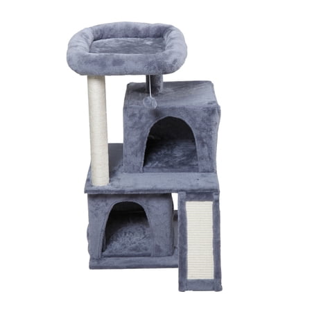 Vivifying 35 inch Cat Tree with Sisal Scratching Posts, Cat Tower with Scratching Board,Multi-Level Cat Condo with Basket,Light Grey