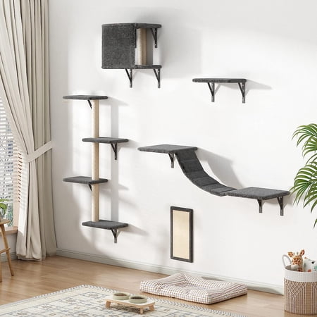 Vivifying 5-Level 71.12" Cat Tree Set with House & Scratching Board, Gray (5 Pack)