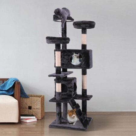 Vivifying 60 inches Large Cat Tree Tower Sisal Cat Tree with Scratching Posts Ball for indoor Cats black