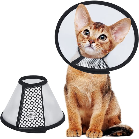 Vivifying Cat Cone, 6.1 in Adjustable Recovery Pet Cone, Lightweight Plastic Elizabethan Collar for Small Cats&Mini Dogs (Black-S)