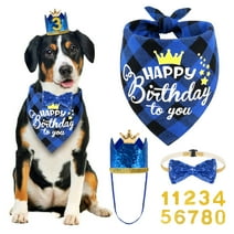 Vivifying Dog Birthday Bandana Set, Doggie Birthday Party Supplies Decorations (11-Piece Set) with Cute Dog Bow Tie, Crown Hat with Numbers for Small Medium Large Dogs, Blue Dog Birthday Outfit (Blue)