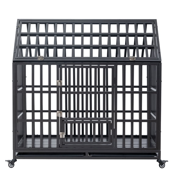 Vivifying Heavy Duty Dog Cage 85.86H, Pet Crate with Roof & Window on Roof, Black