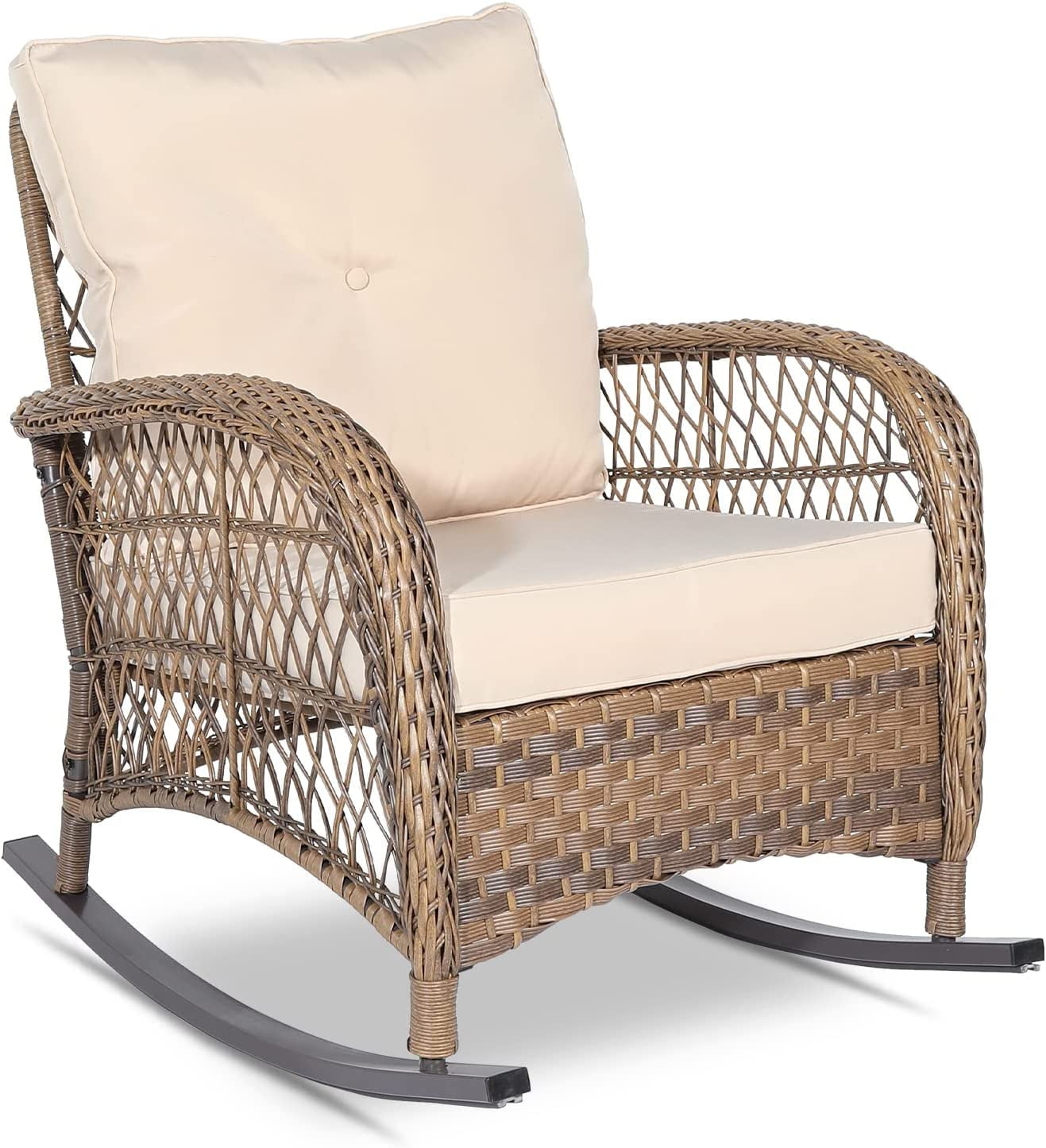 Patio Rattan Rocking Chair VIVIJASON Wicker Rocking Chair, All-Weather Patio Rattan Rocker with ...