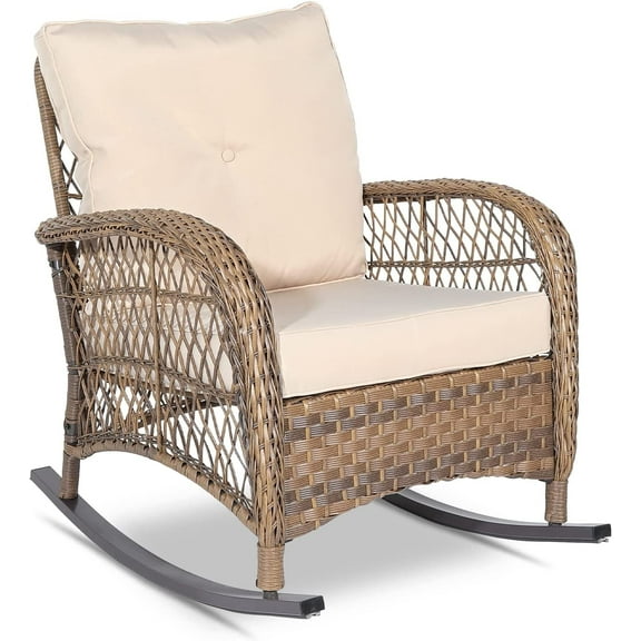 Vivijason Solid Print Rattan Outdoor Anti-Aging Rocking Chair, Beige