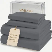 Viviland 3-Piece Twin Size Sand/Light Beige Sheet Set, Brushed Microfiber 15" Deep Pocket, Soft Breathable Bedding