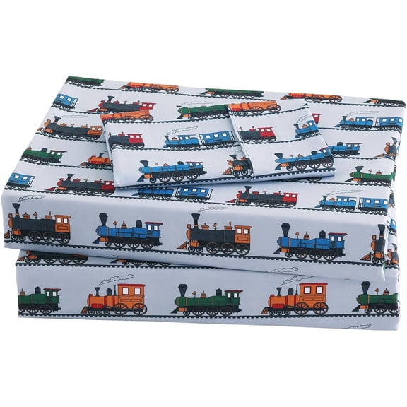Viviland Retro Train Print Twin Bed Set, Grey Soft Microfiber Design for Boys & Toddlers