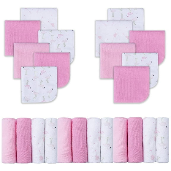 Viviland Baby Washcloths, Soft 24-Pack Baby Wash Cloths Unisex for Boys Girls, Super Absorbent Baby Face Towel Gentle on Sensitive Skin, Wash Clothes for Baby Face & Body, 9"x 9" Pink Flamingo Pattern