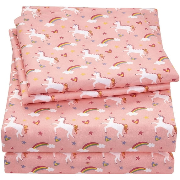 Viviland Bed Sheet Set for Kids Girls Twin Size 3PCS Microfiber Pink Unicorn Bed Sheet