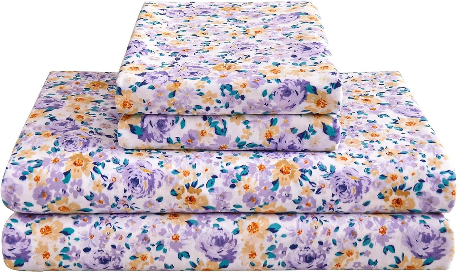 Viviland Floral Full Sheets, Soft Breathable Microfiber Printed Bed Sheet Set, Deep Pocket Non