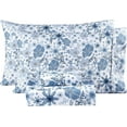 thumbnail image 1 of Viviland Floral King Sheets, Soft Breathable Microfiber Printed Bed Sheet Set, Deep Pocket Non-Slip Fitted Sheet Included, Blue Flower Pattern, 1 of 7