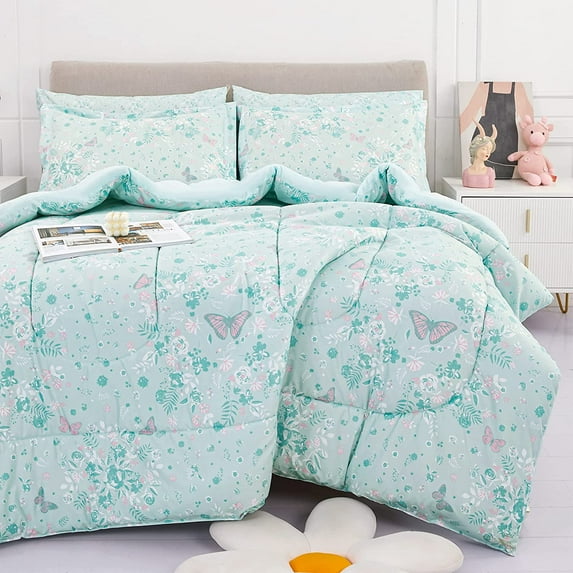 Viviland 7-Piece Butterfly Green Comforter Set, Full