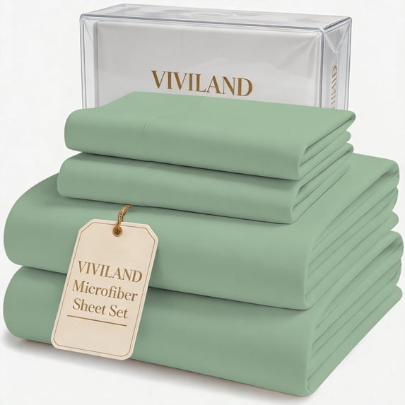 Viviland Full Size Sheet Set - Soft Full Bed Sheets - Brushed Microfiber Fitted Sheet 15" Deep Pockets -4 Pieces Double Bed Sheets , Sage Green