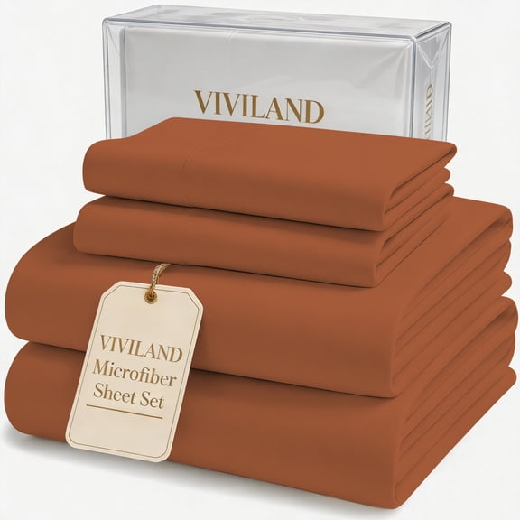 Viviland Full Size Sheet Set - Soft Full Bed Sheets - Brushed Microfiber Fitted Sheet 15" Deep Pockets -4 Pieces Double Bed Sheets - Breathable Bedding Sheets & Pillowcases, Burnt Orange