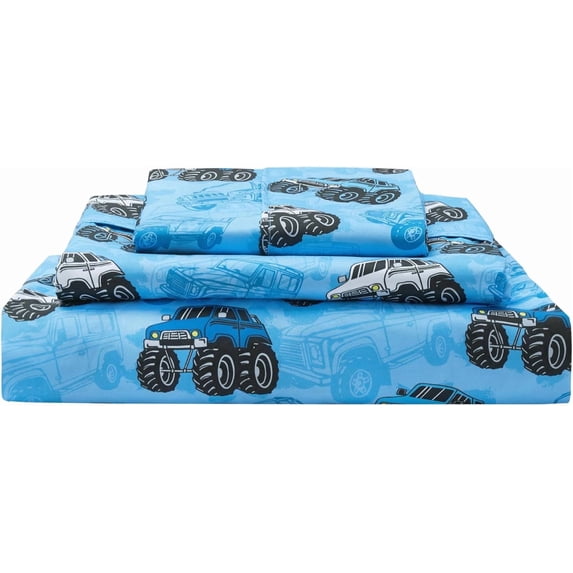 Viviland Kids Bed Sheet Set, Boys Twin Size Sheets, Microfiber Kids Fitted Sheet and Pillowcase, Breathable and Silky Soft, 3 Piece Jeep Trucks Printed Twin Bed Sheet
