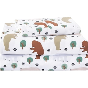 Viviland Kids Sheet Set Full Size, Full Sheet Set with Forest Bear Pattern Breathable Silky Soft Microfiber Kids Fitted Sheet