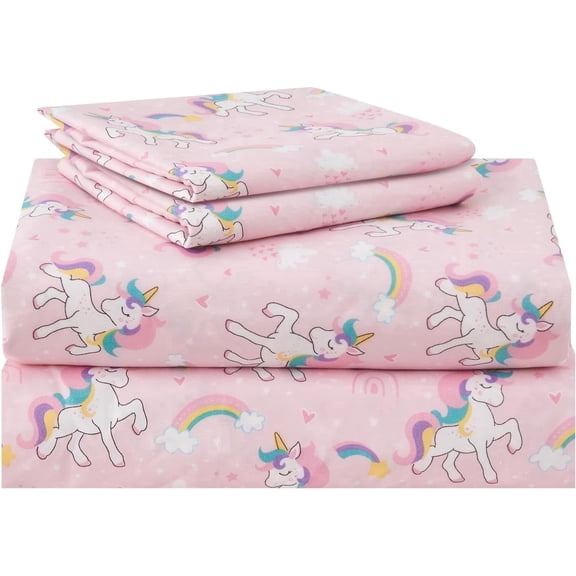 Viviland Kids Sheet Set Twin Size 3 Pcs, Girls Sheet Set with Pink Unicorn Pattern,Kids Girls Twin Fitted Sheet,Breathable & Silky Soft Microfiber Fitted Sheet