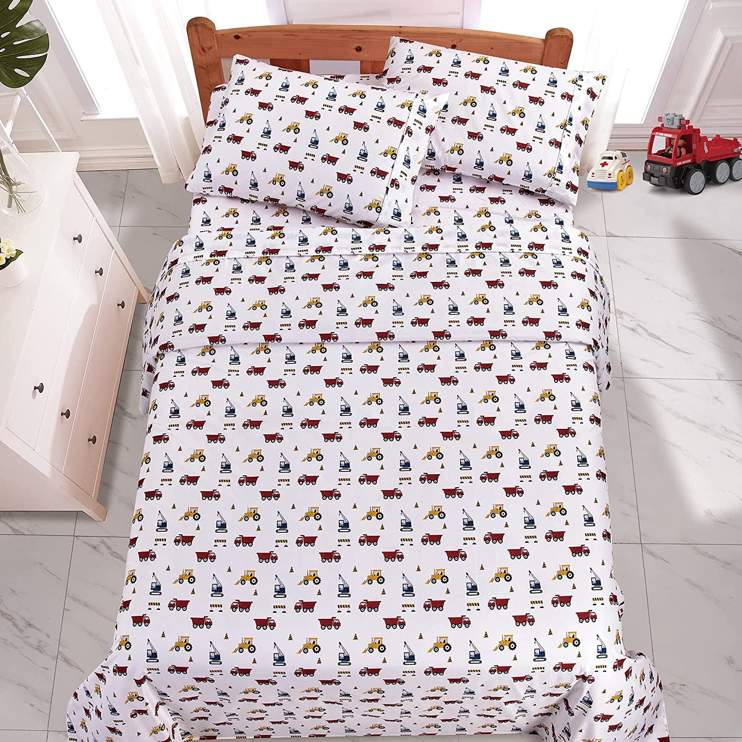 Viviland Kids Twin Sheet Set Printed Boys Bed Sheets Excavator Toys Theme