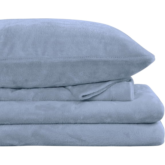 Viviland Plush Micro Polar Fleece Queen Bed Sheet Set, Cozy Flannel-Like Velvet/Velour Fitted Sheets with 15" Deep Pocket, Dusty Blue
