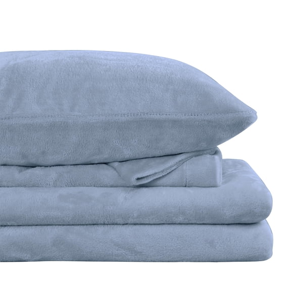 Viviland Plush Micro Polar Fleece Twin Bed Sheet Set, Cozy Flannel-Like Velvet/Velour Fitted Sheets with 15" Deep Pocket, Dusty Blue
