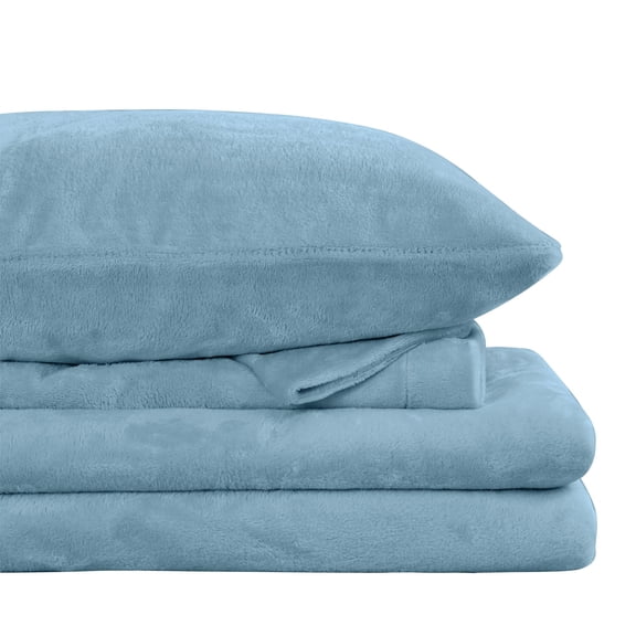Viviland Plush Micro Polar Fleece Twin Bed Sheet Set, Cozy Flannel-Like Velvet/Velour Fitted Sheets with 15" Deep Pocket, Light Blue
