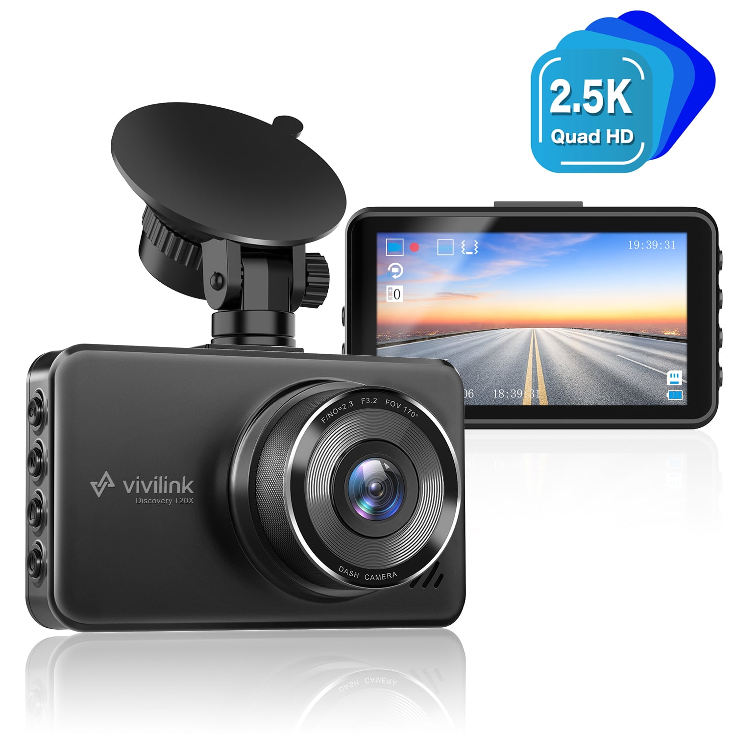 ViviLink 2.5K Dash Cam for Cars, Car Camera Car Driving Recorder, 3" IPS Screen, WDR & F1.8 Aperture for Super Night Vision, 170° Wide Angle, Loop Recording, G-Sensor, Parking Monitor