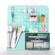 Vivin Desk Organizer, Small 2 Drawer Unit and Pen Holders, Multi-Purpose Pegboard organizer For Home Office, Mint gree