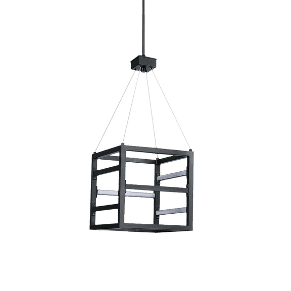 Vivio Lighting 12" Modern Geometric Cube LED Pendant Light, Black Metal Hanging Square Lantern, 4000K Cool White