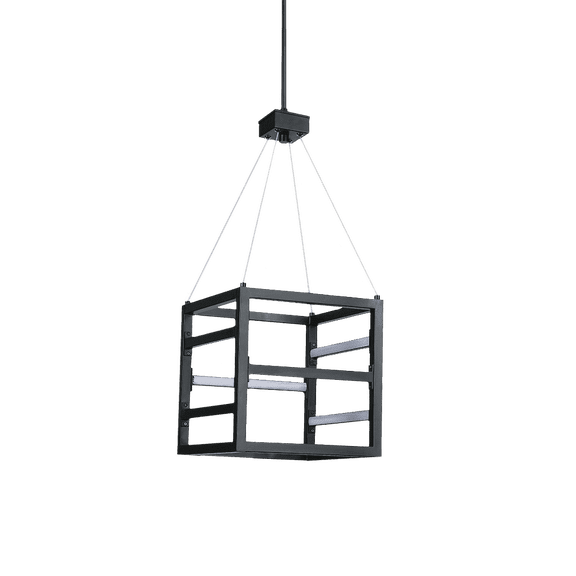Vivio Lighting 12" Modern Geometric Cube LED Pendant Light, Black Metal Hanging Square Lantern, 4000K Cool White