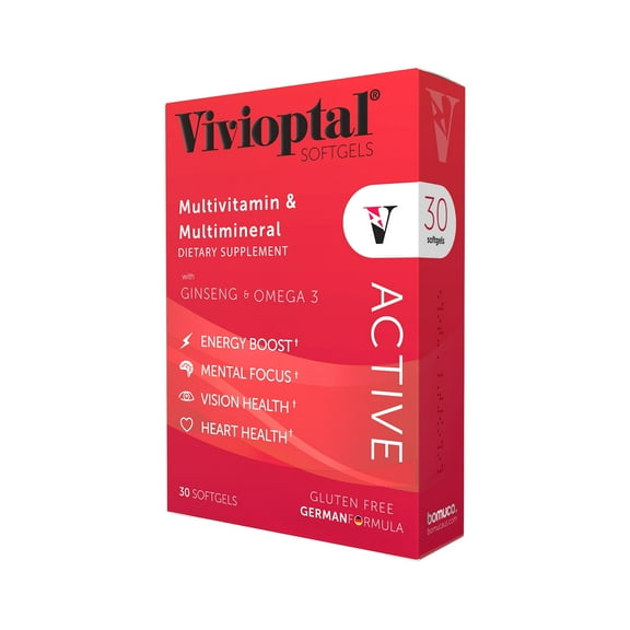 Vivioptal Active, 30 Softgels, Ginseng & Omega 3, Multivitamin & Multimineral, Gluten Free, German Formula