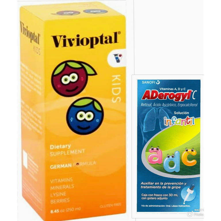 Vivioptal Kids - Suplemento líquido multivitamínico y multimineral, bayas,  8.45 onzas líquidas + Aderogyl C Infantil Vitaminas para Niños en Solución,  1.0 fl oz/Vivioptal Kids + ADEROGYL KIDS 1fl oz 