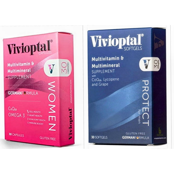 Vivioptal Woman 30 Capsules ? Multivitamin & Multimineral Supplement ? ??CoQ10 & Omega 3 + Vivioptal Protect for Men 30 Capsules Multivitamin and Multimineral Supplement CoQ10 " VALUE COMBO PACK"