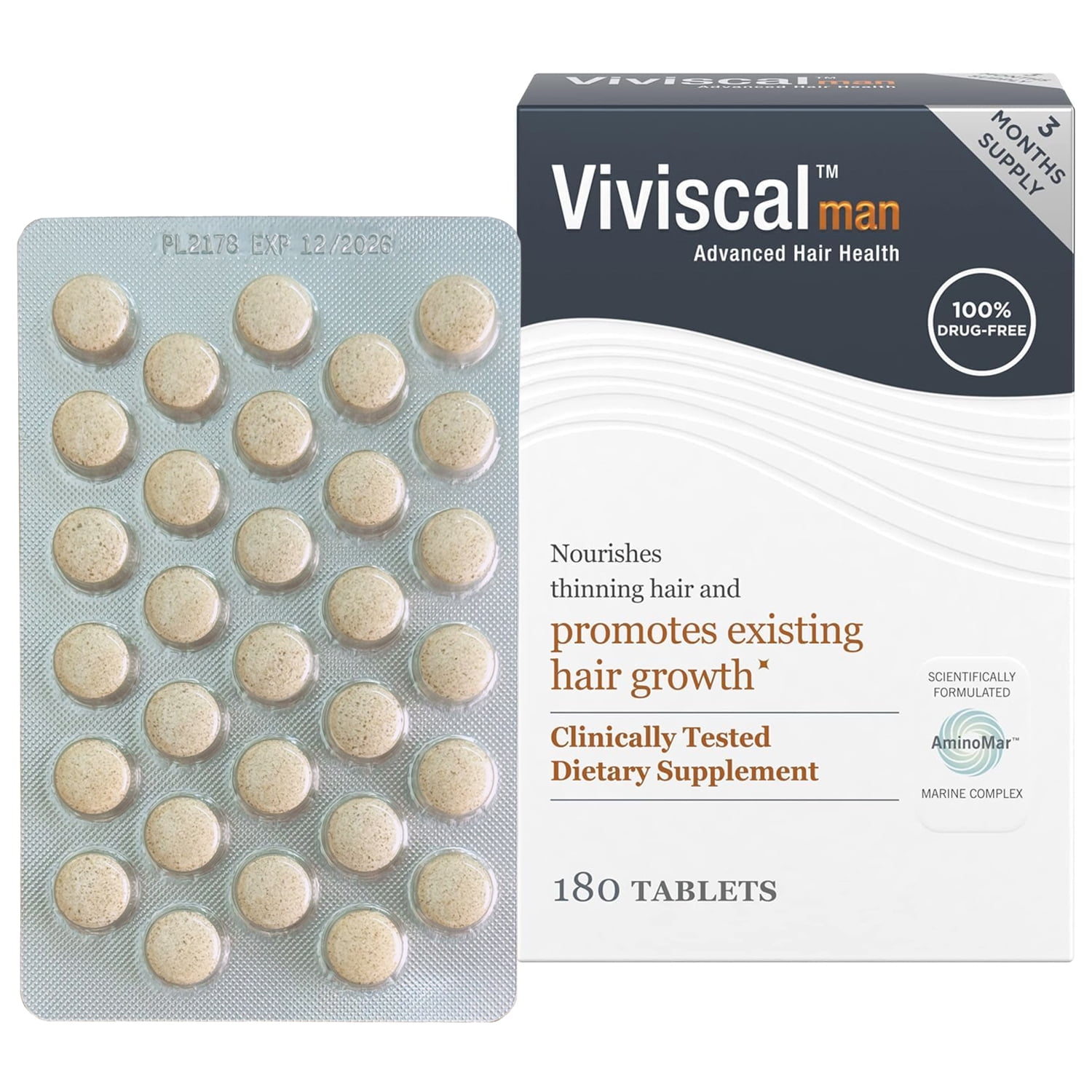 ViviscaI Men's Hair Growth Supplements 180 Tablets - 3 Month Supply