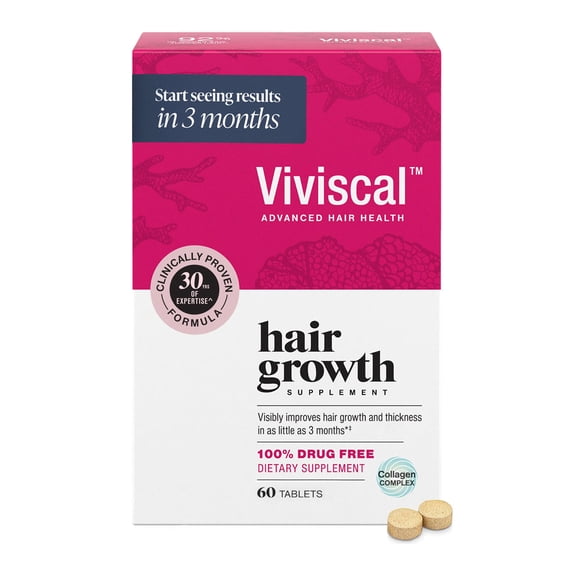 Viviscal Hair Growth Supplements for Women, Thicker Fuller Hair Support for Thinning Hair and Hair Loss, with Biotin and Marine Collagen, Drug-Free, 60 Tablets, 1-Month Supply