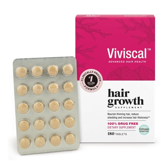Viviscal Hair Growth Supplements for Women, Dietary Hair Supplement Tablets With AminoMar Collagen Complex, Biotin, Zinc, Vitamin C, and Iron, Nourish Thinning Hair, 90 Day Supply, 180 Count