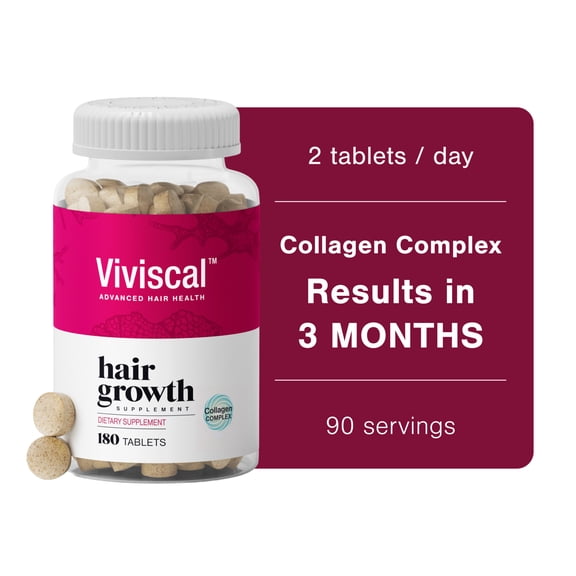 Viviscal Hair Growth Supplements for Women, Thicker Fuller Hair Support for Thinning Hair and Hair Loss, with Biotin and Collagen, Drug-Free, 180 Tablets, 90-Day Supply