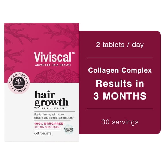 Viviscal Hair Growth Supplements for Women, Thicker Fuller Hair Support for Thinning Hair and Hair Loss, with Biotin and Marine Collagen, Drug-Free, 60 Tablets, 1-Month Supply