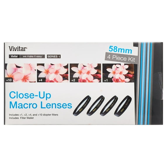 Vivitar +1 +2 +4 +10 Close-Up Macro Filter Set with Pouch, 58mm