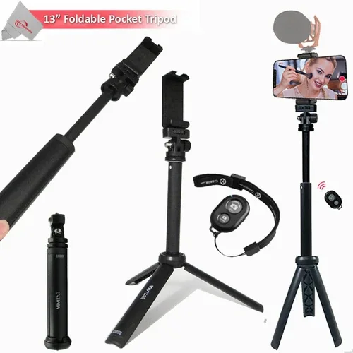 Vivitar 13 Inch Foldable Pocket Tripod + Wireless Remote + Smart Phone Bracket