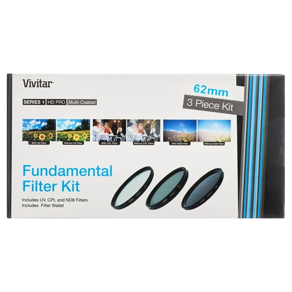 Vivitar 3-Piece Filter Kit 62mm for Digital Camera/Video UV/CPL/ND8