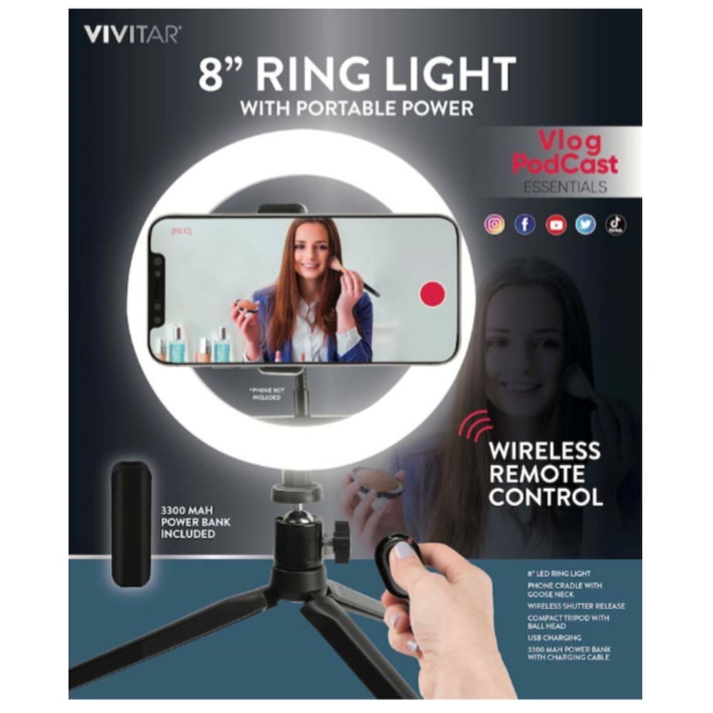 Vivitar 8" Ring Light W/ Portable Power Bank & Wireless Shutter Release