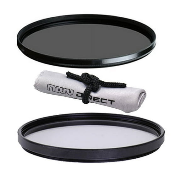 Vivitar High Grade 62mm UV (Skylight 1A) Filter, Vivitar High Grade 62mm Circular Polarizing Filter, & Nwv Direct Microfiber Cleaning Cloth.