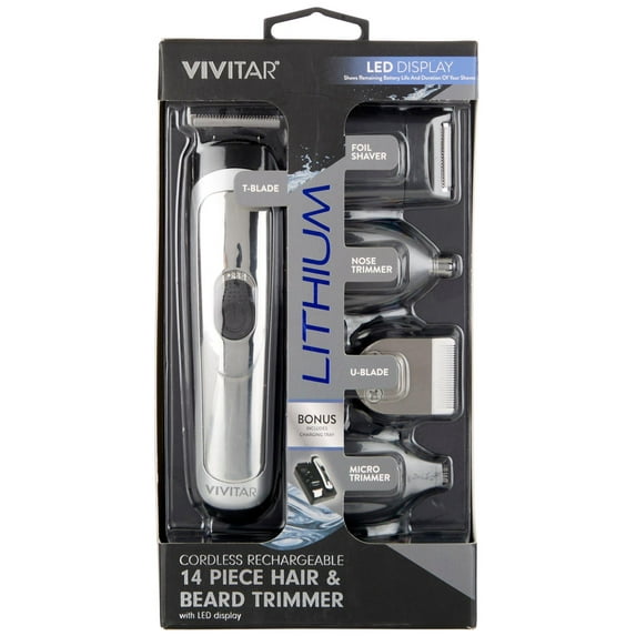 Vivitar LED Cordless Rechargeable 14-Pc. Trimmer One Size Black/silver