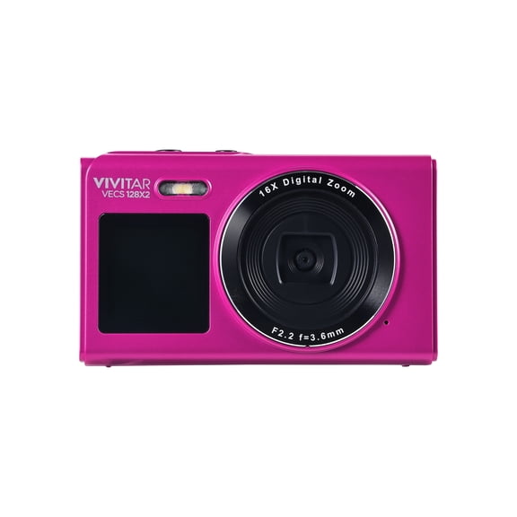 Vivitar PopSnap Dual Digital Camera, 48MP 4K Ultra HD, 16X Digital Zoom, Dual Screens, Rechargeable Battery - Pink